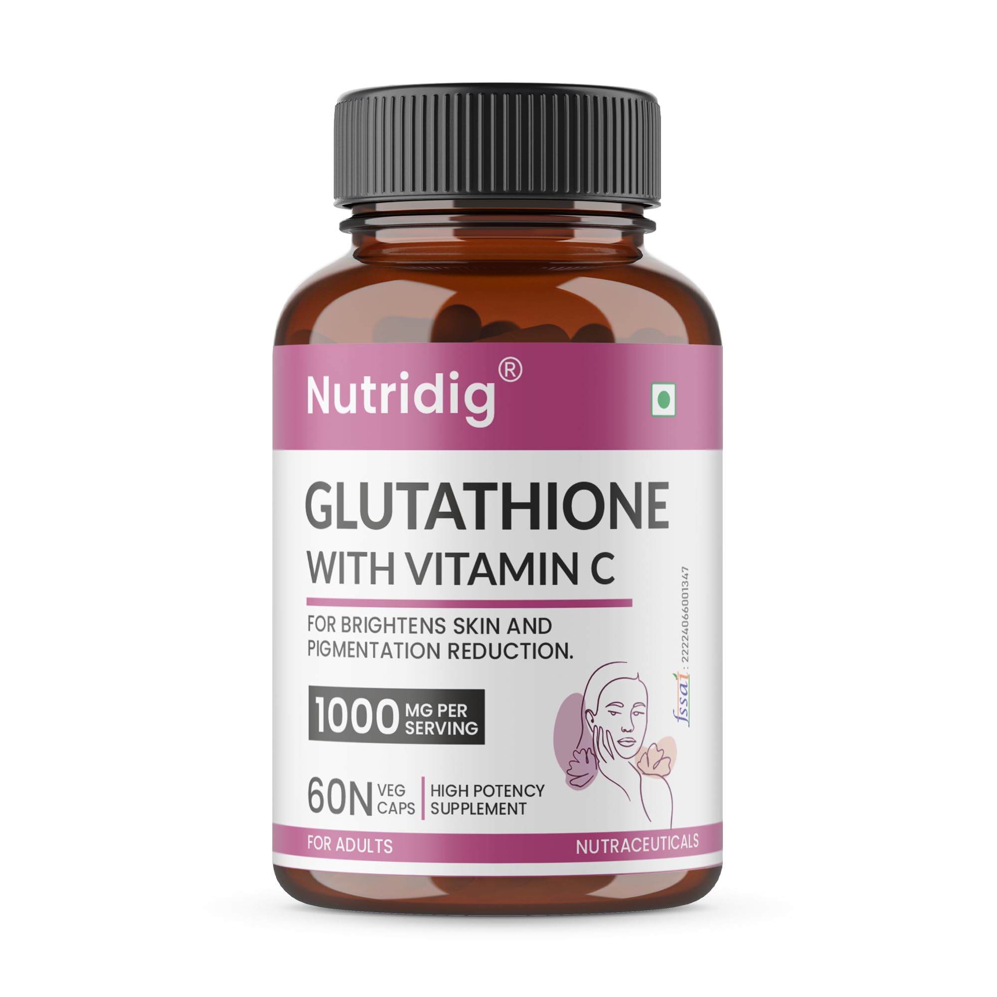 Nutridig® L-Glutathione 1000mg with Vitamin C, Zinc & Biotin | Antioxidant Support for Skin Health & Radiance | FSSAI APPROVED | 60 Veg Capsules-image-38