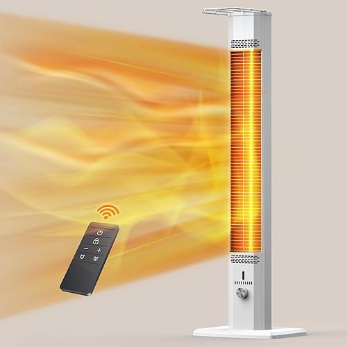 FLOWBREEZE Calentador de patio al aire libre, calentador infrarrojo de 42 pulgadas con control remoto, 9 niveles de calor, temporizadores 9H,