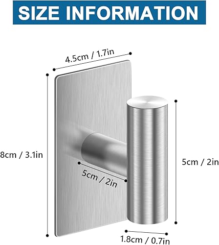 Miniatura 3 de Ganchos adhesivos, paquete de 2 ganchos de pared resistentes, ganchos de acero inoxidable para colgar abrigos, toallas, batas, ropa, ganchos de