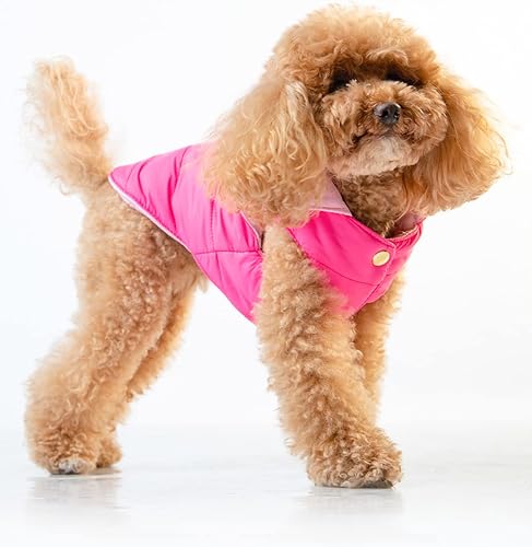 ReverPaw Polyester Two Color Tone Reversible Leash Hole Breathable and Warm Dog Jacket (Pink Fucshia, S, Small)