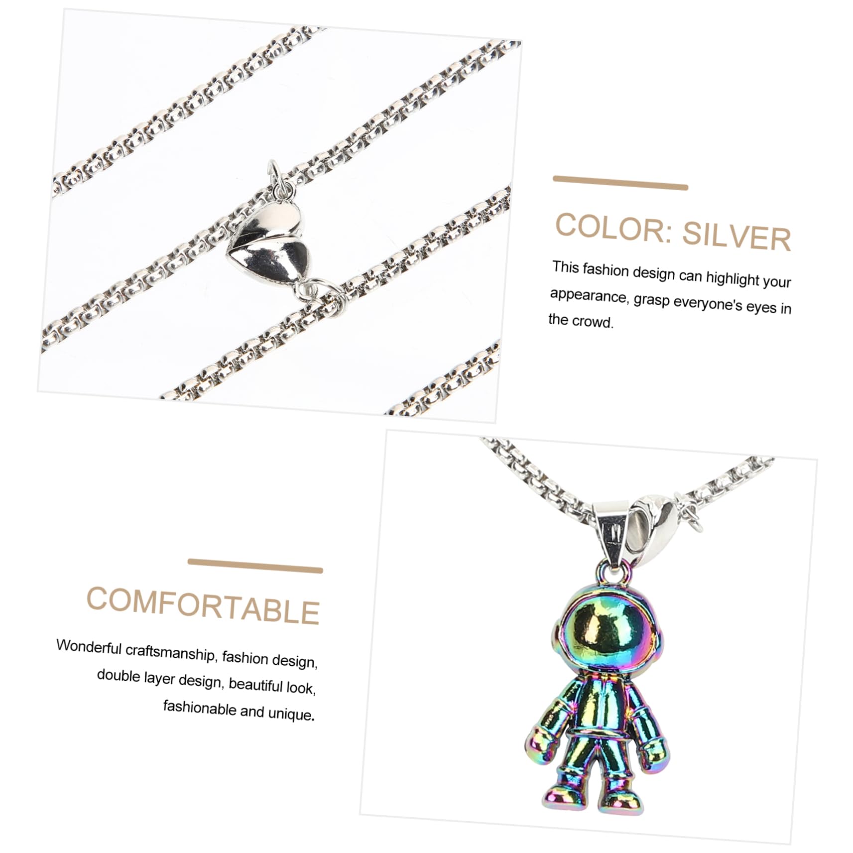 CALLARON 5 Pares Collar De Astronauta Collar De Joyas De Novio Collar Para Novio Collar a Juego De Pareja Collar De Relación Colgante Imán Acero Inoxidable Hombres y Mujeres