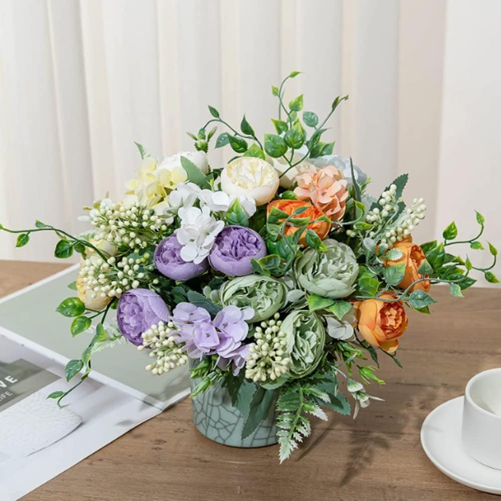 Bouquets de pivoines artificielles, bouquet de pivoines artificielles en soie pour bricolage, mariage, maison, cuisine, centre de table, 4 pièces, rose (couleur : orange, taille : 1 pièce)