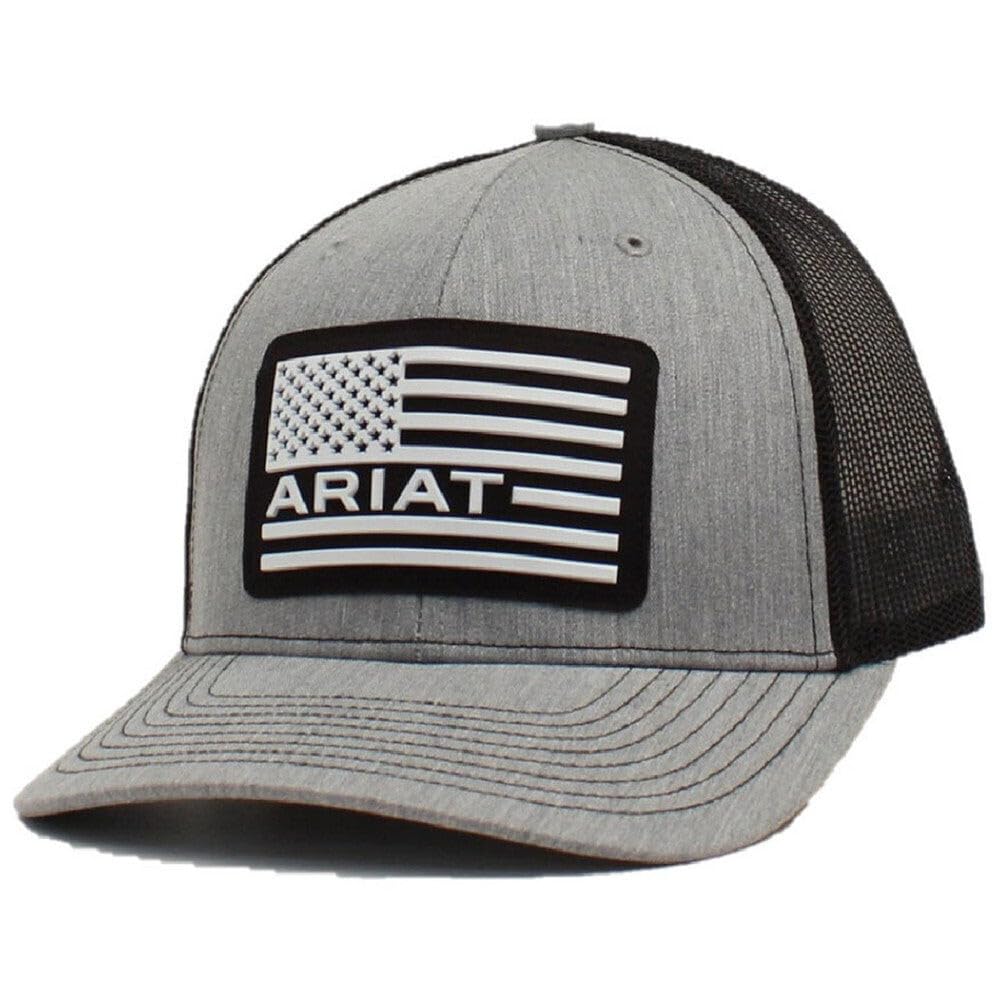 Ariat Men's # Gray Western Cap Baseball Hat Usa Flag Patch Mesh Snap Grey