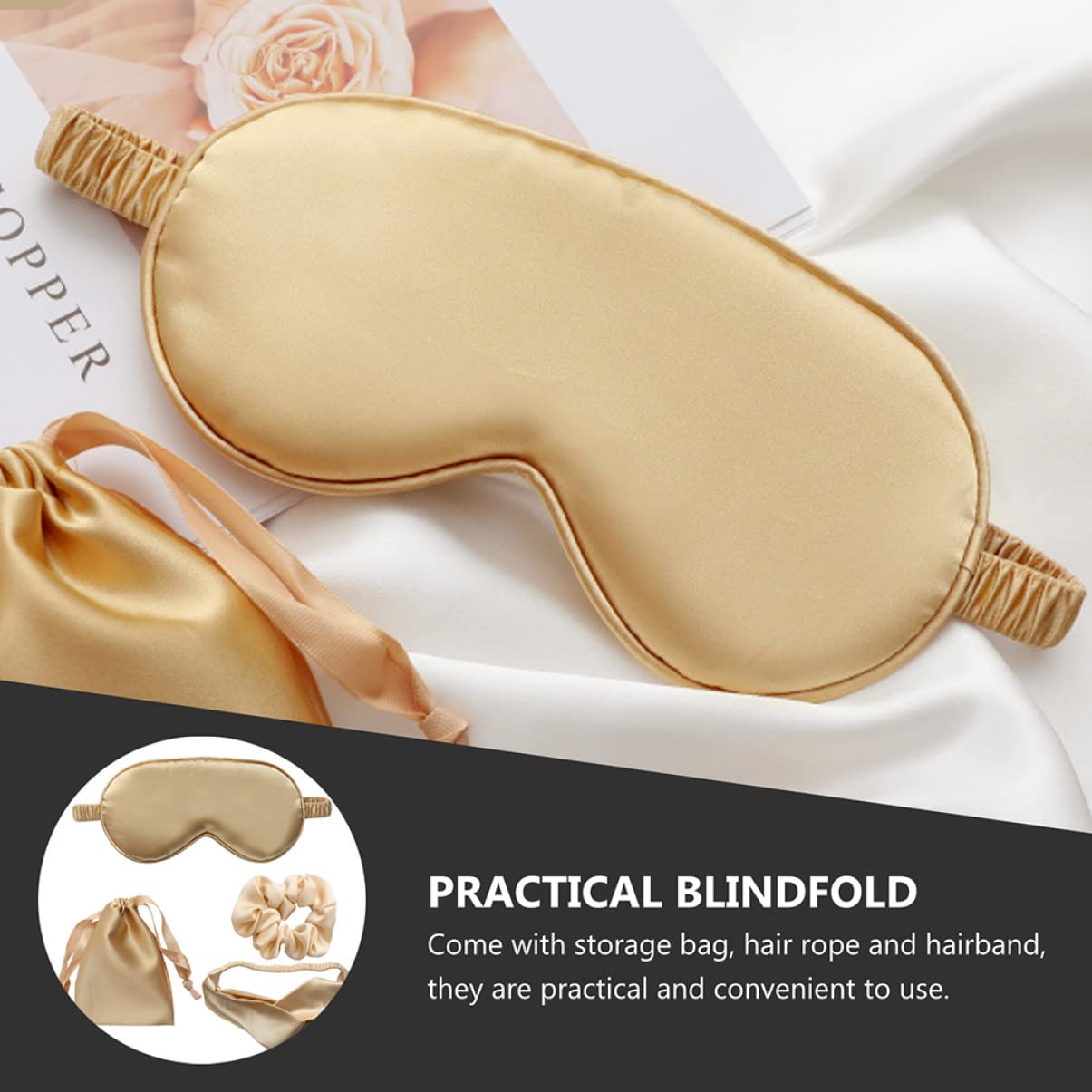 FRCOLOR 3sets Maschera Da Sogno Seta Artificiale Con Cinturino e Borsa Pratico Per Sonno e Viaggio Comfort Assicurato Per Donne e Ragazze