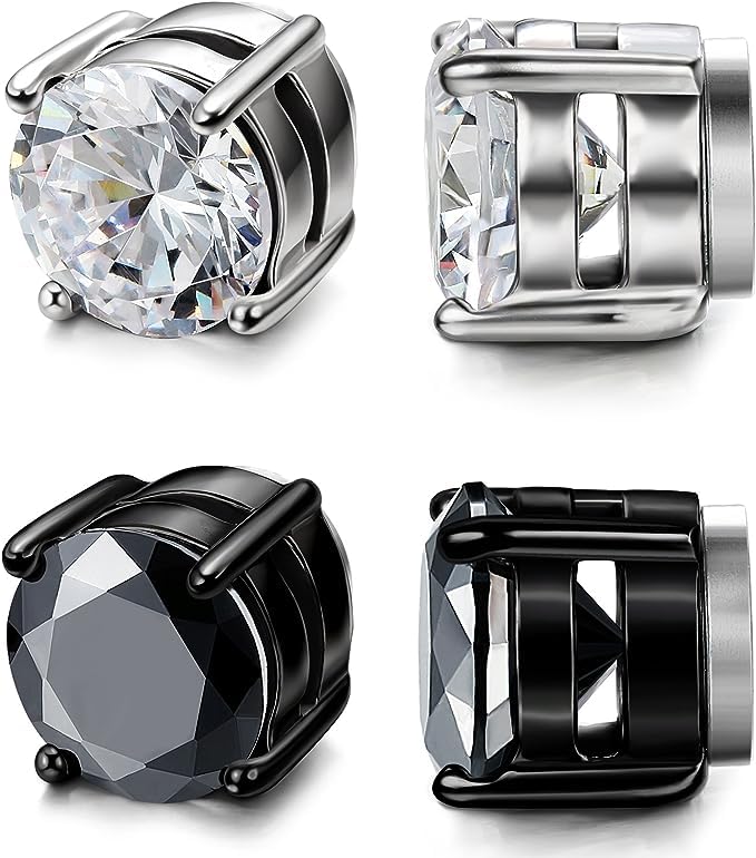 Via MazziniBig 8mm Clip-On Magnetic No-Piercing Required Stud Earrings For Men And Women (ER2287) 2 Pairs