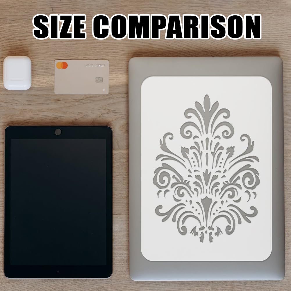 FINGERINSPIRE Damask Stencil 29.7x21cm Reusable Damask Flower Drawing Template Damask Floral Hollow Stencil Damask Theme DIY Decoration Stencil for Painting on Wood Wall Fabric Furniture - Image 3
