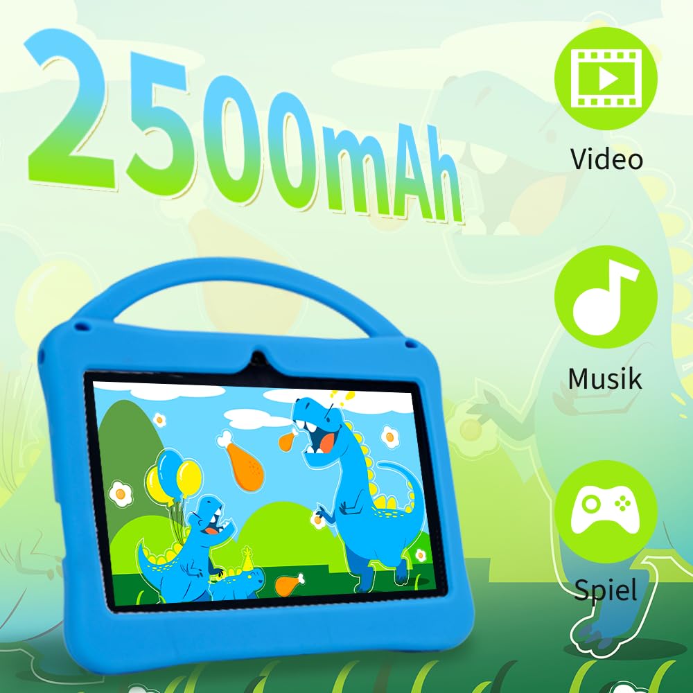 Veidoo 7-Zoll-Android-Tablets für Kinder, 2 GB RAM, 32 GB ROM, aiwawa Apps Elternsteuerung, Lernspiele, WLAN, Dual-Kamera, Silikonhülle (blau)