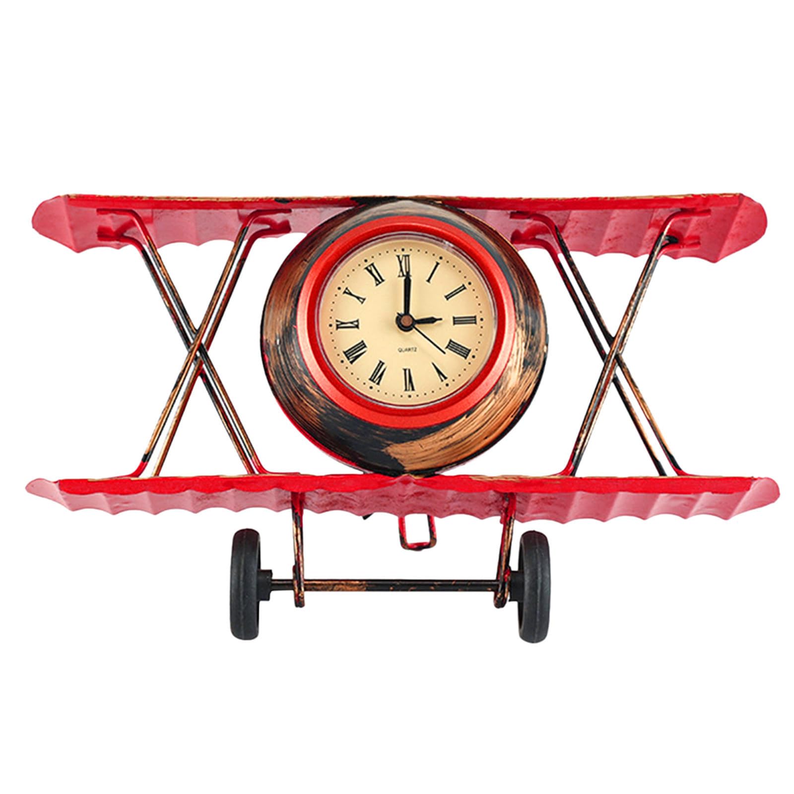 Reloj de mesa de hierro vintage con diseño de avión y esfera silenciosa