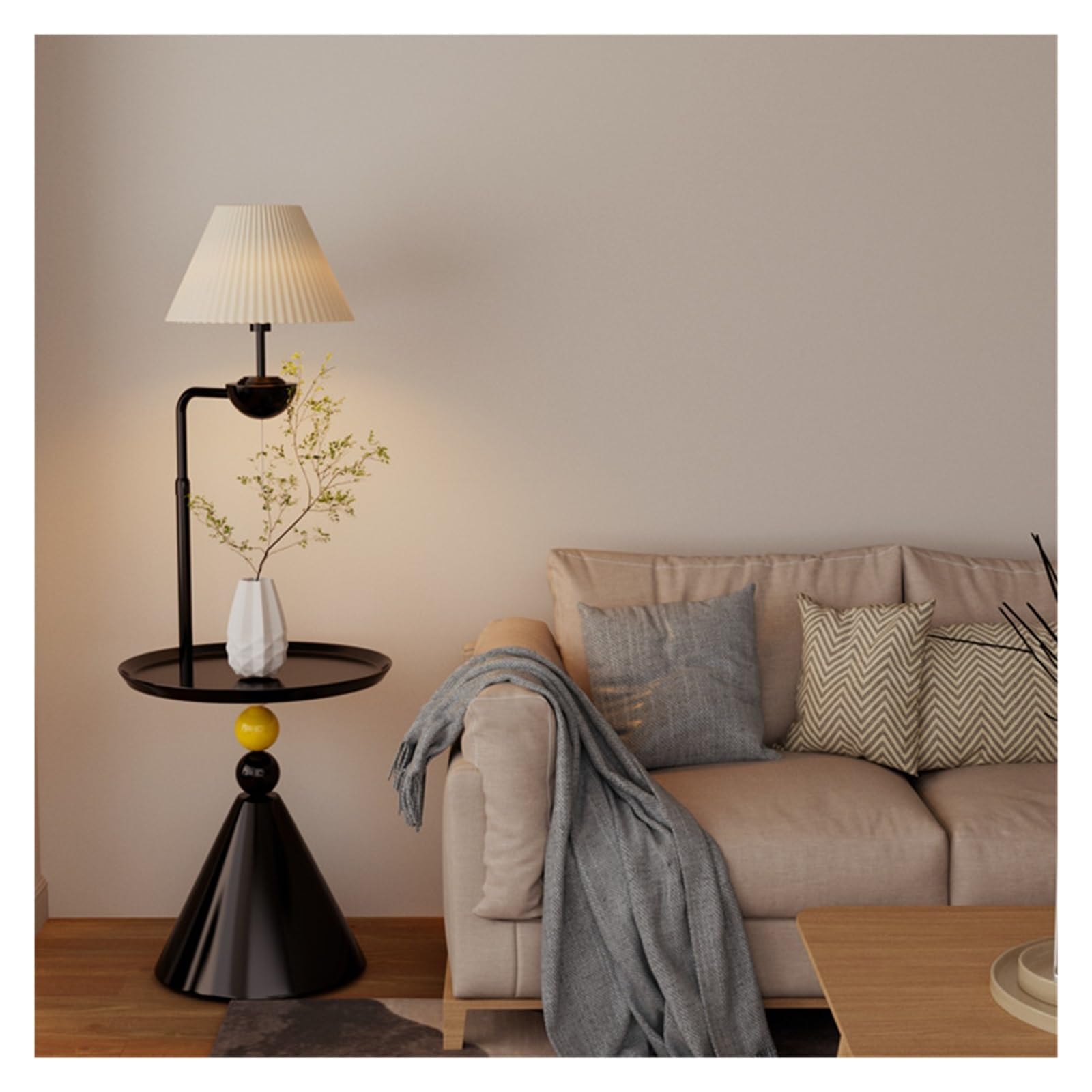 Yhxflux Black Lighting Floor Lamp With Table, Rustic Side For Bedroom(Black)