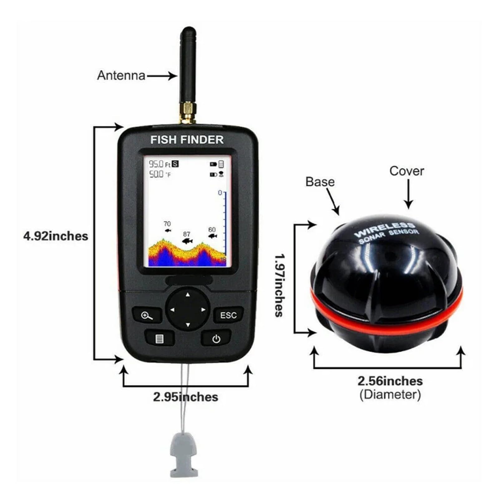 Ecoscandaglio, Ecoscandaglio portatile con sensore ecoscandaglio wireless, profondità per