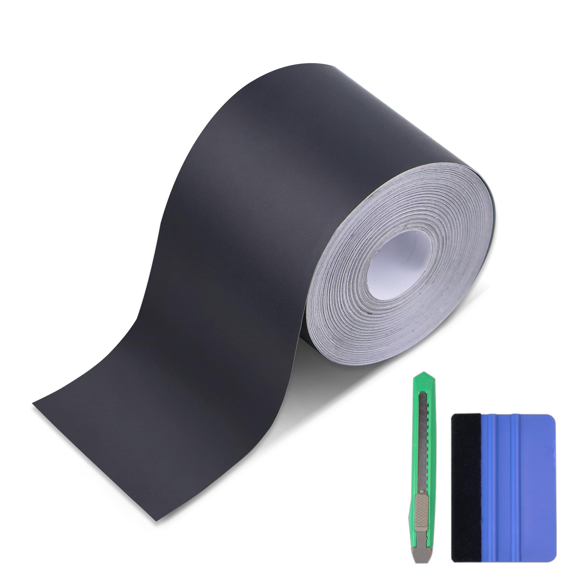 Lypumso Matte Black Vinyl Wrap Tape, 2 Inch x 30ft Self-Adhesive Universal Car Detailing Tape with Tool, Anti-Scratch Sticker for Door Sill Window Trim Edge Guard Protective