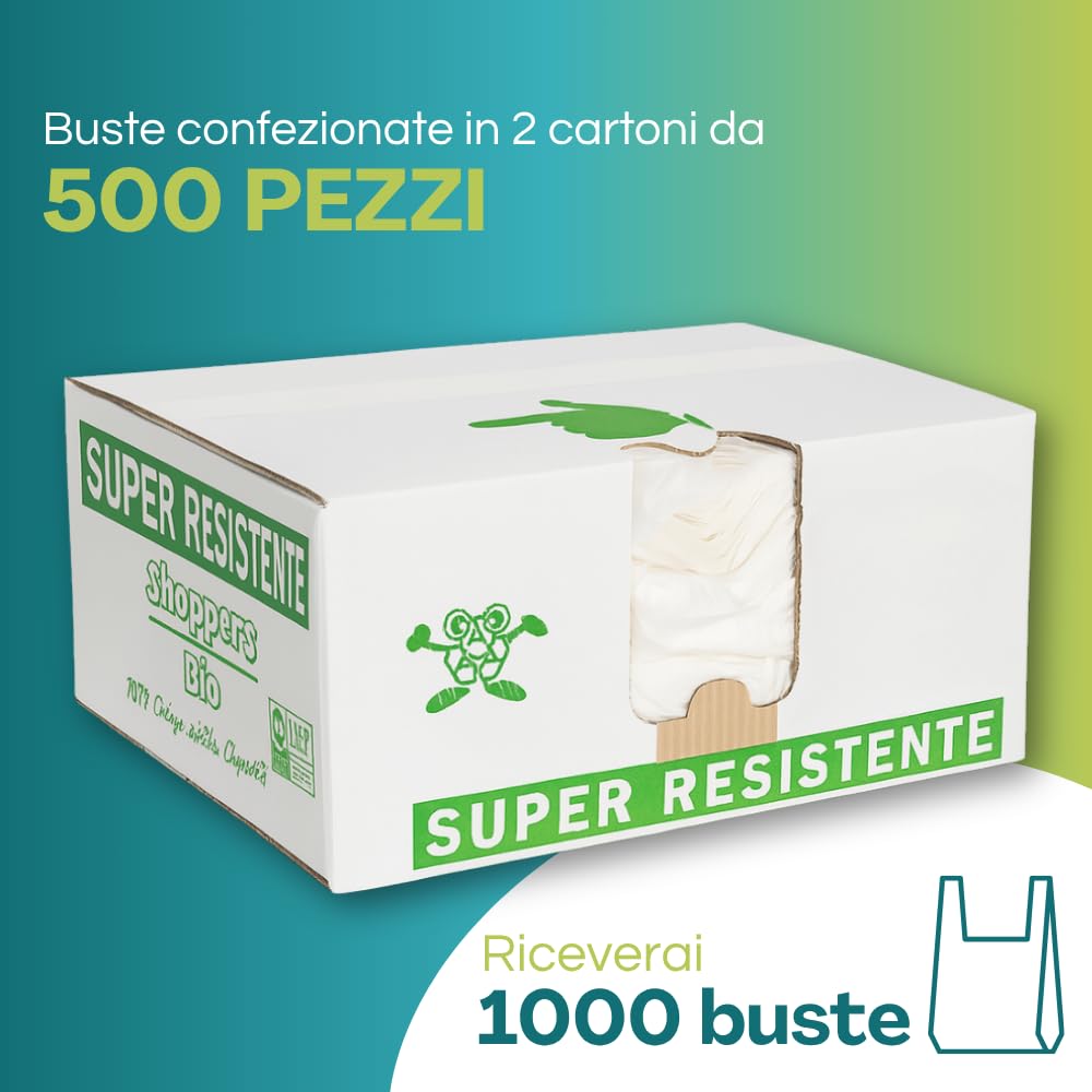 VIRSUS Sacchetti Biodegradabili Compostabili 27+7+7x50cm - 2 Cf x 500 Pezzi. Shopper Spesa, Buste per Alimenti, Sacchetti Biodegradabili per Umido