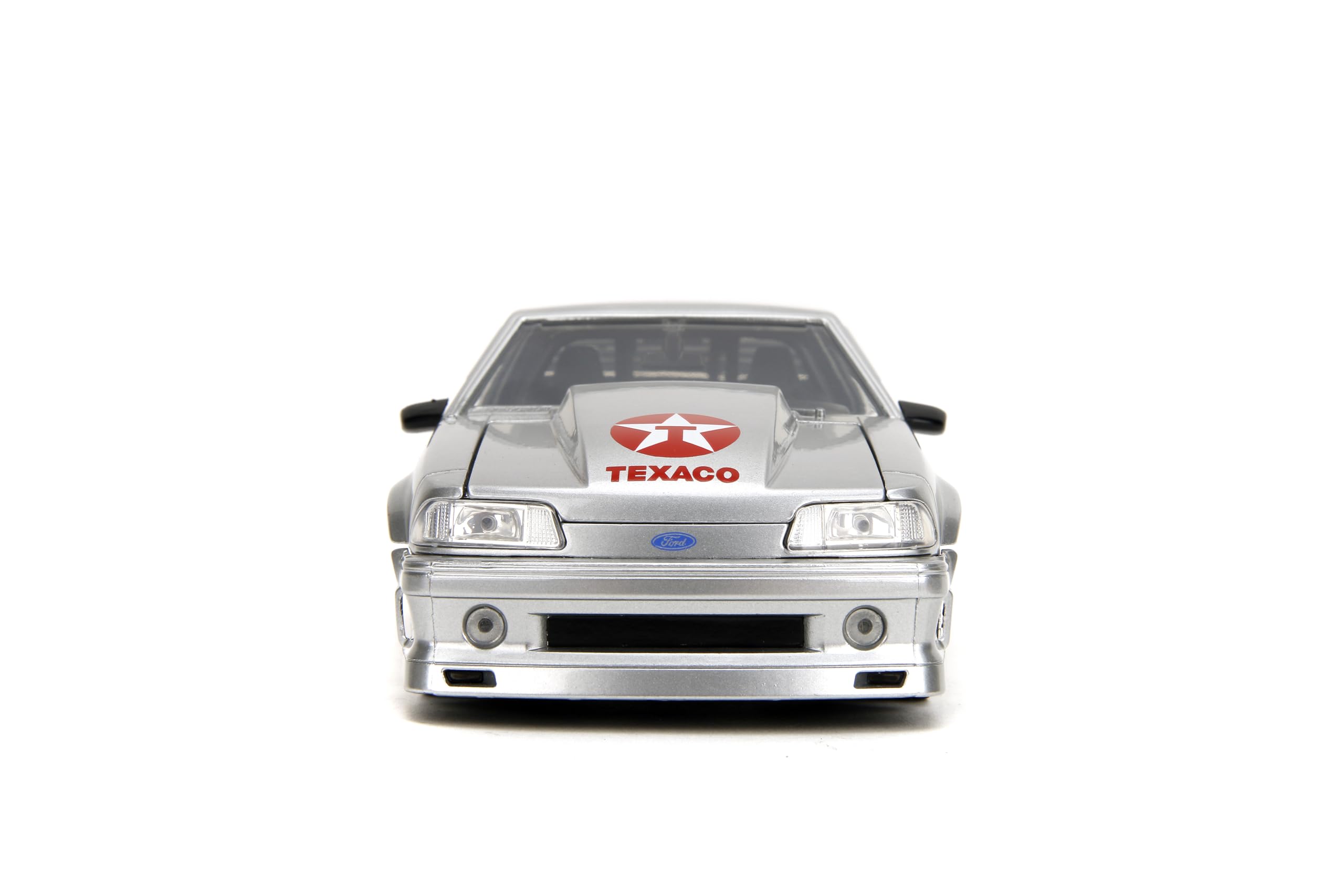 Jada Toys Bigtime Muscle 1:24 1989 Ford Mustang GT Texaco Odlew samochodowy – otwierane drzwi, maska, bagażnik, gumowe opony (Candy Silver)
