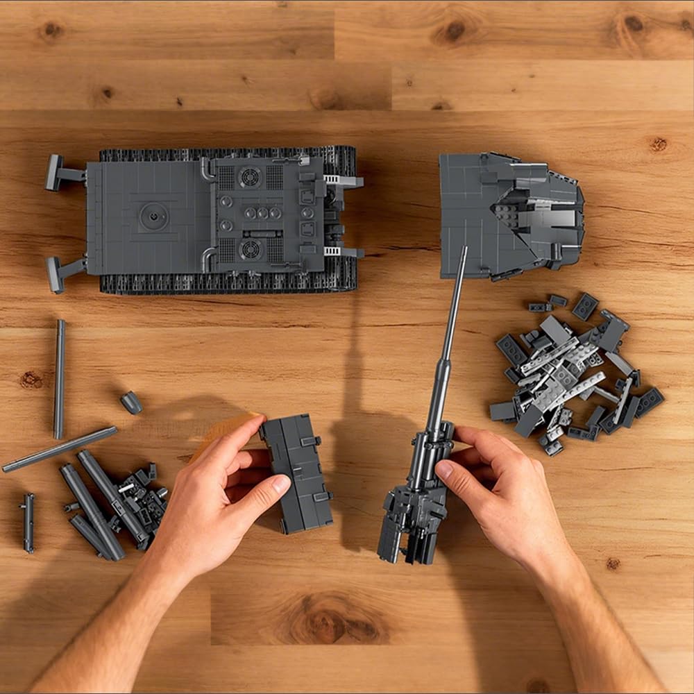 Technik Waffentrager E-100 WT Panzer Bausteine Bausatz, 2036 Teile Militär Deutscher Panzer Konstruktionsspielzeug, WW2 Armee Klemmbausteine Tank Modellbausatz, Geschenk für Teenager und Erwachsene