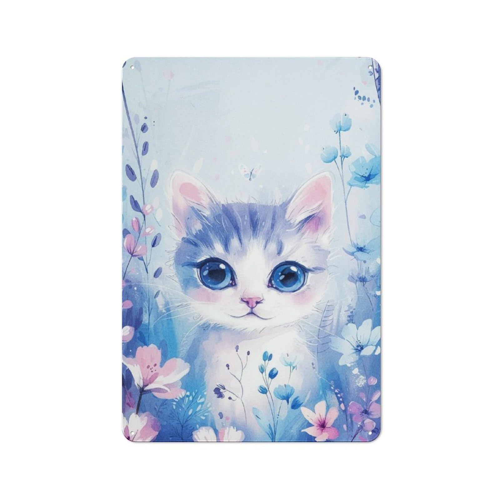 Junmoney Cat Flower Tin Sign With Design 30X20cm, Weathered Look Industrial Wall Art For Workshop, Basement, Shed Or Games Room