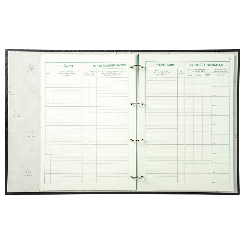 Exacompta - Réf. 591E - 1 classeur juridique noir MOUVEMENTS DE TITRES - livré avec recharge 50 feuilles imprimées "Mouvements des titres"+ 50 feuilles imprimées comptes individuels d'actionnaires