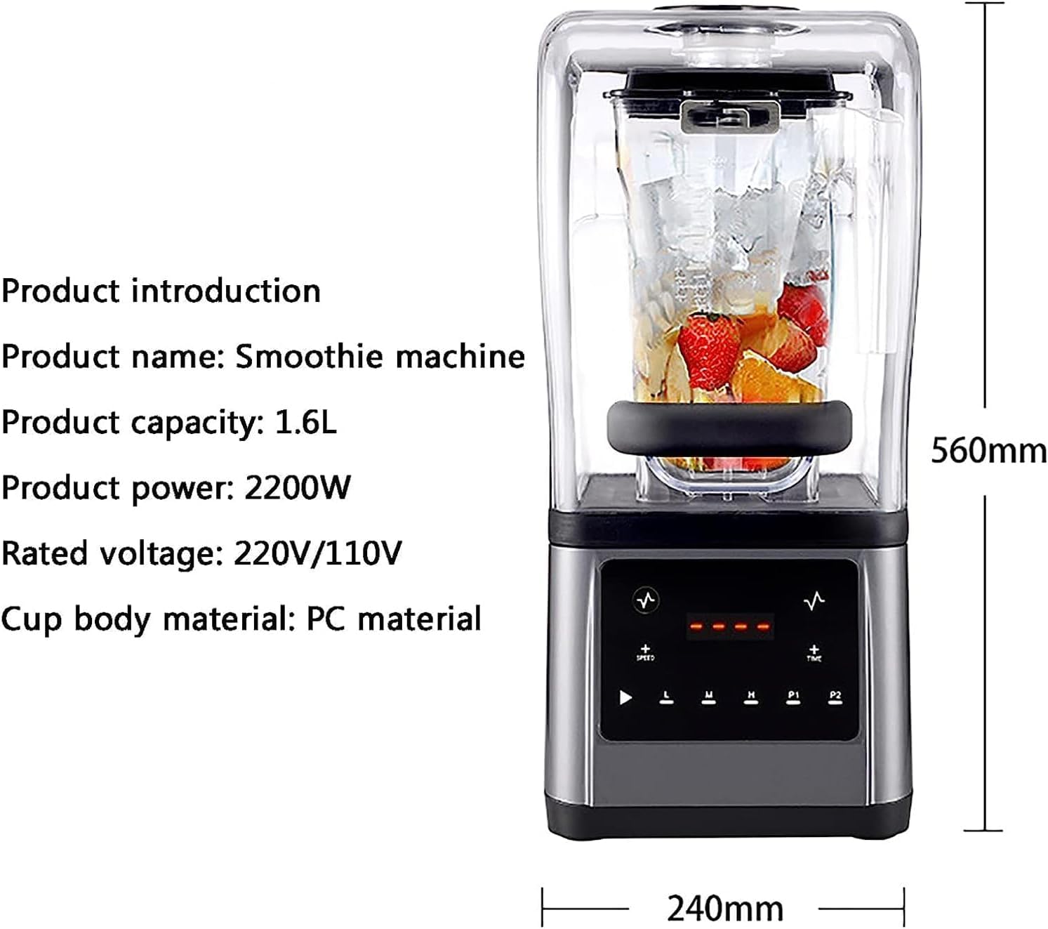 Piaskowa Maszyna Do Lodu, 1,6-litrowy Mikser Do Smoothie Z Wyciszonym Kapturem, Pionowe Sześciolistne Ostrze, Regulowana Prędkość, 5 Funkcji Ustawień Wstępnych, Do Kuchni Mleko Herbata Kawa Deser