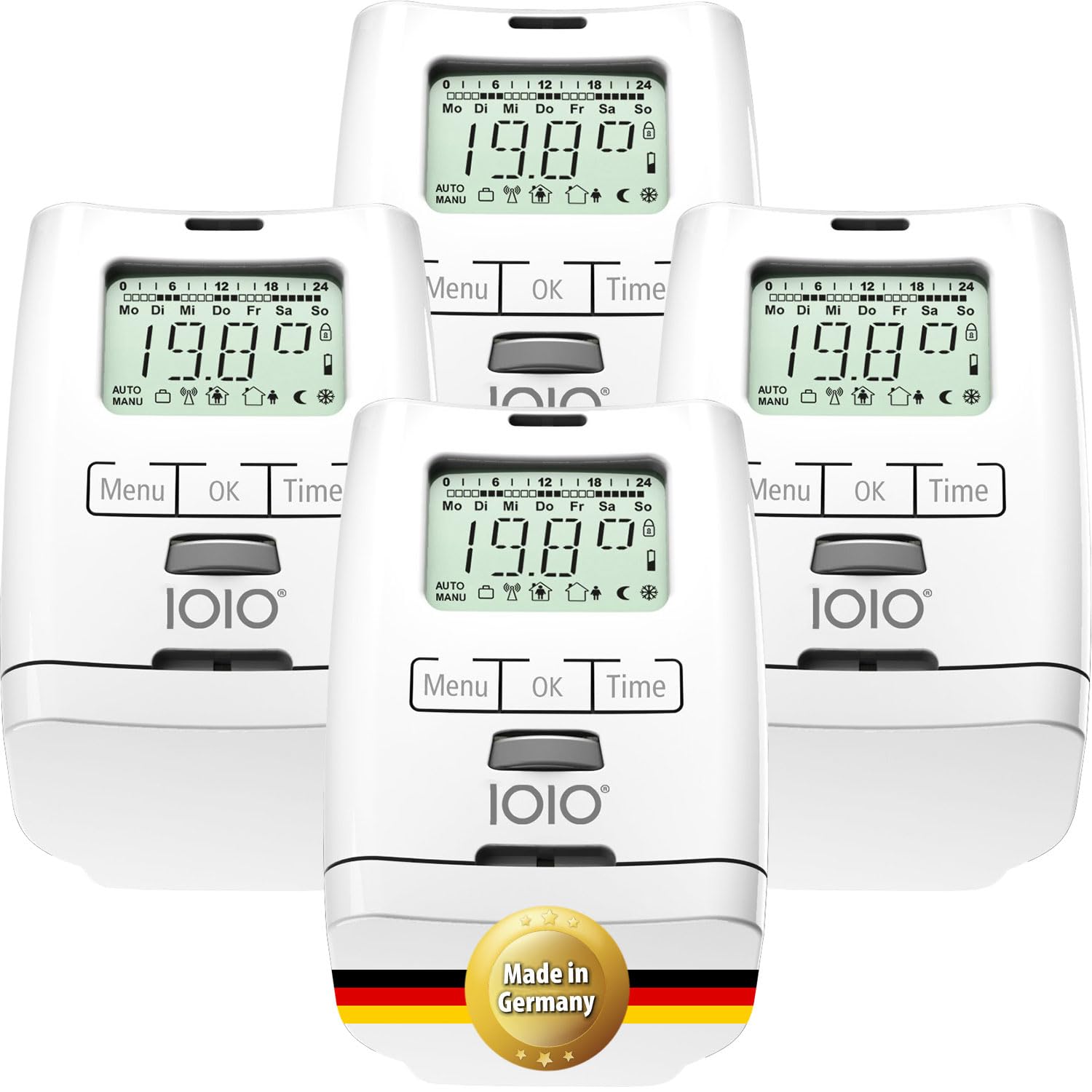 4 Stück Premium Elektronischer Heizungsthermostat HT 2000 - Thermostat Heizung programmierbar - Heizkörper Heizungsregler mit Zeitschaltuhr - Heizkörperthermostat Made in Germany