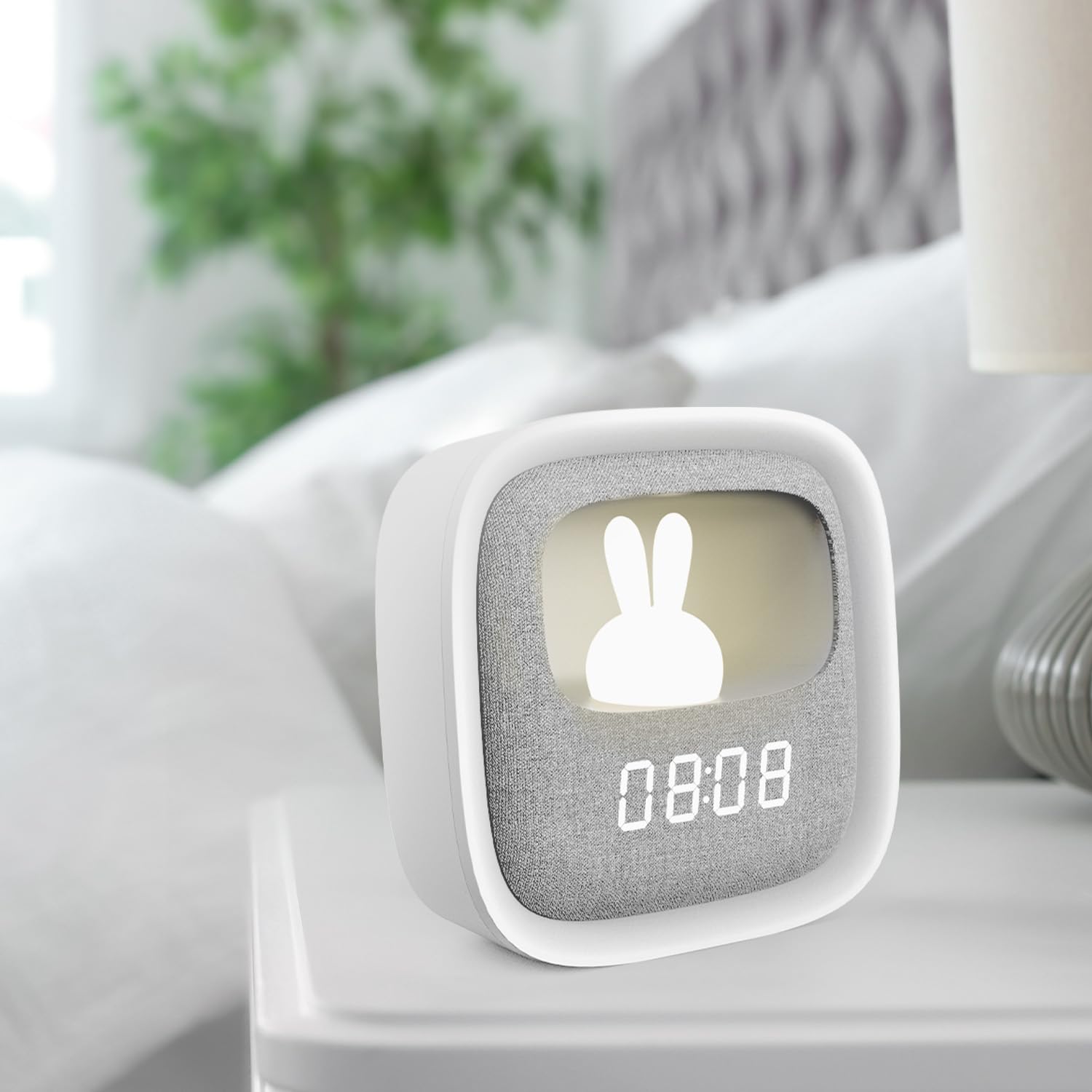 Forever Luz LED PURE FNL-06 AURORA Reloj despertador con conejito nocturno - Reloj digital, despertador, luz nocturna para dormir, para niños, temporizador, ajustable, para habitación infantil, conejo