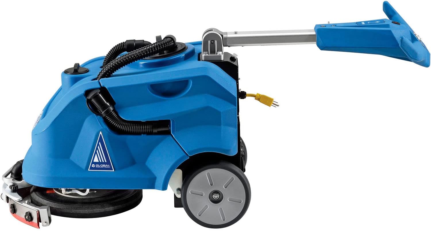 Global Industrial Commercial Electric Walk-Behind Auto Floor Scrubber, 13" Cleaning Path, 75'L Power Cord, Foldable Handle, For Industrial and Commercial Use