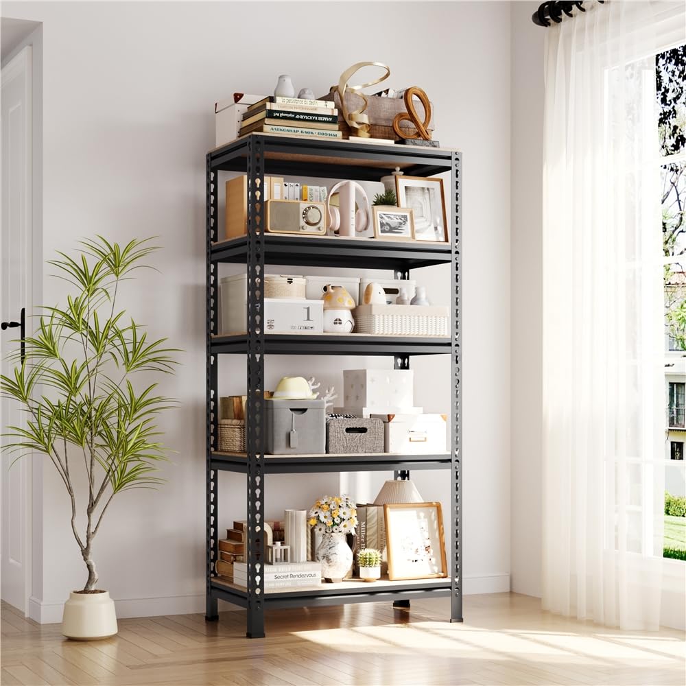 Yaheetech 5 Etagères de Rangement 150 x 70 x 30 cm Étagère Metallique Atelier/Garage/Cuisine Charge Lourde 130 kg par Niveau sans Boulons Noir