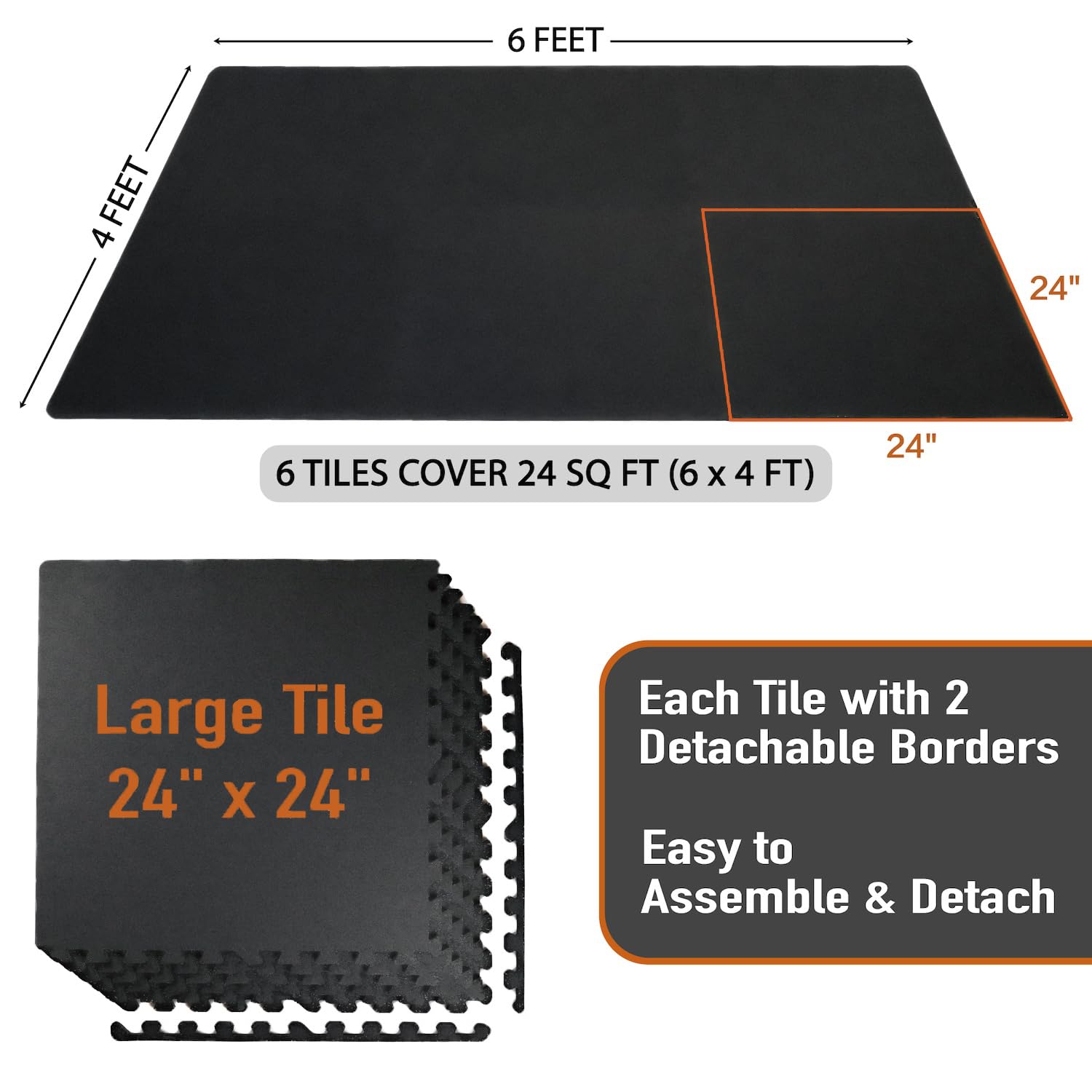 AIRHOP 6 pz 60x60x1,4cm Tappetino per Attrezzature da Esercizio, Superficie in Gomma Robusta e Spessa,Tappetino Puzzle per la Protezione del Pavimento, per Palestra e Casa,Tappetino Fitness BK-6PCS