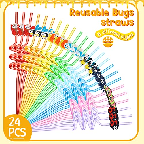 24 Pitillos Plásticos Reutilizables con Diseño Insectos miniatura 2