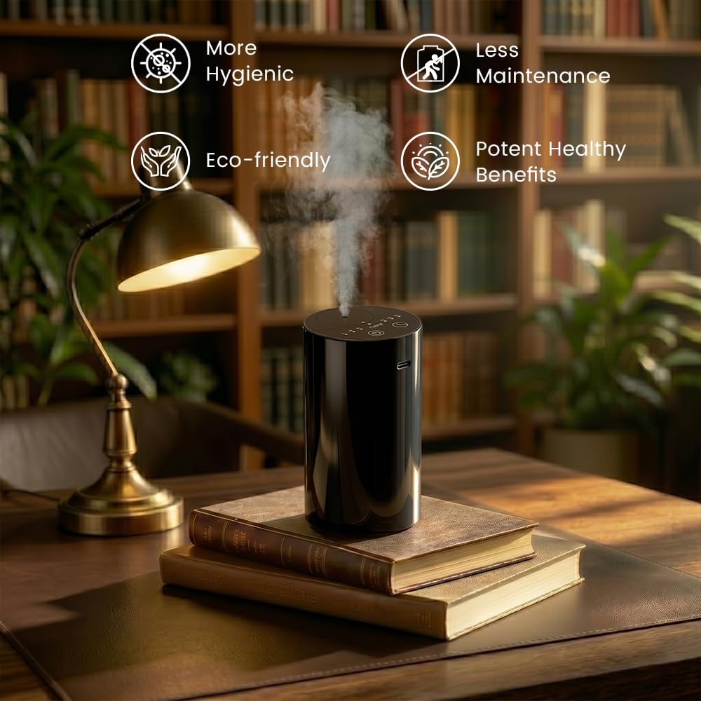 Cavir Wasserloser Diffuser, Tragbarer Aroma Diffuser kabellos mit 3 Countdown-Timer 3 Nebel Ebene, USB Wiederaufladbarer Aroma Diffusor für Haus, Zimmer, Auto, Büro & Reise