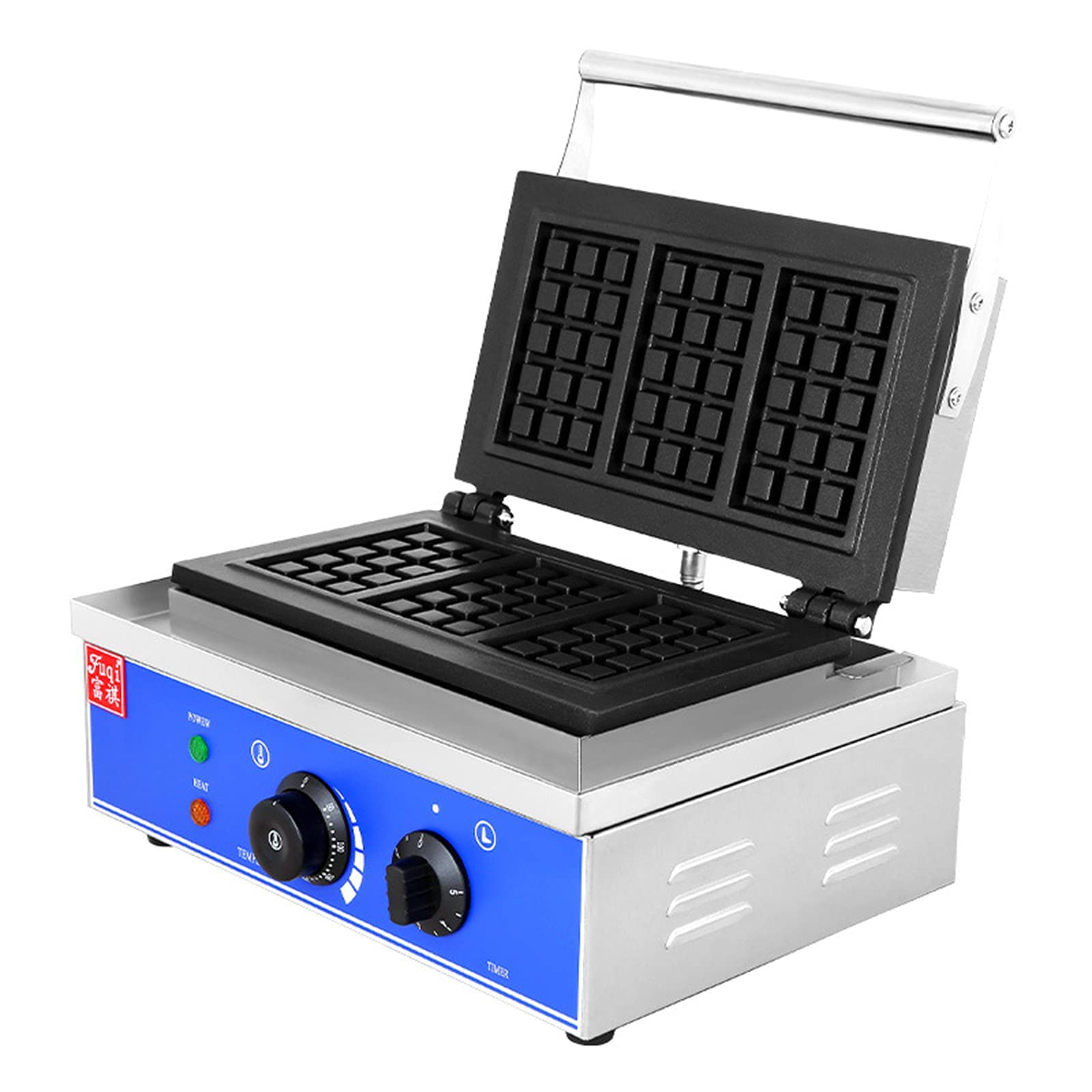 Piastra elettrica antiaderente per waffle professionale con controllo di temperatura e tempo, in acciaio inossidabile, 1550 W, produce 3/10 waffle per ciclo.,a
