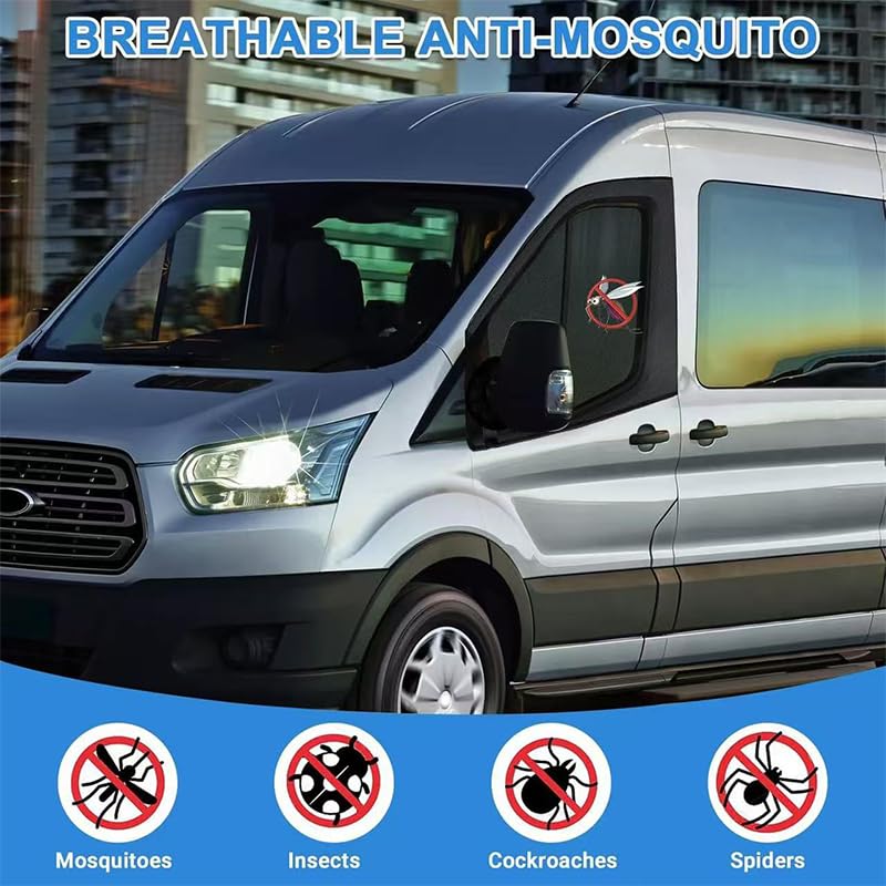 2 Stück Auto Magnetische Seitenfenster Insektenschutzgitter für Mercedes Sprinter 2007-2025,Sonnenschutz Atmungsaktiv Mückennetz Fensternetz Camping Zubehör Sichtschutz