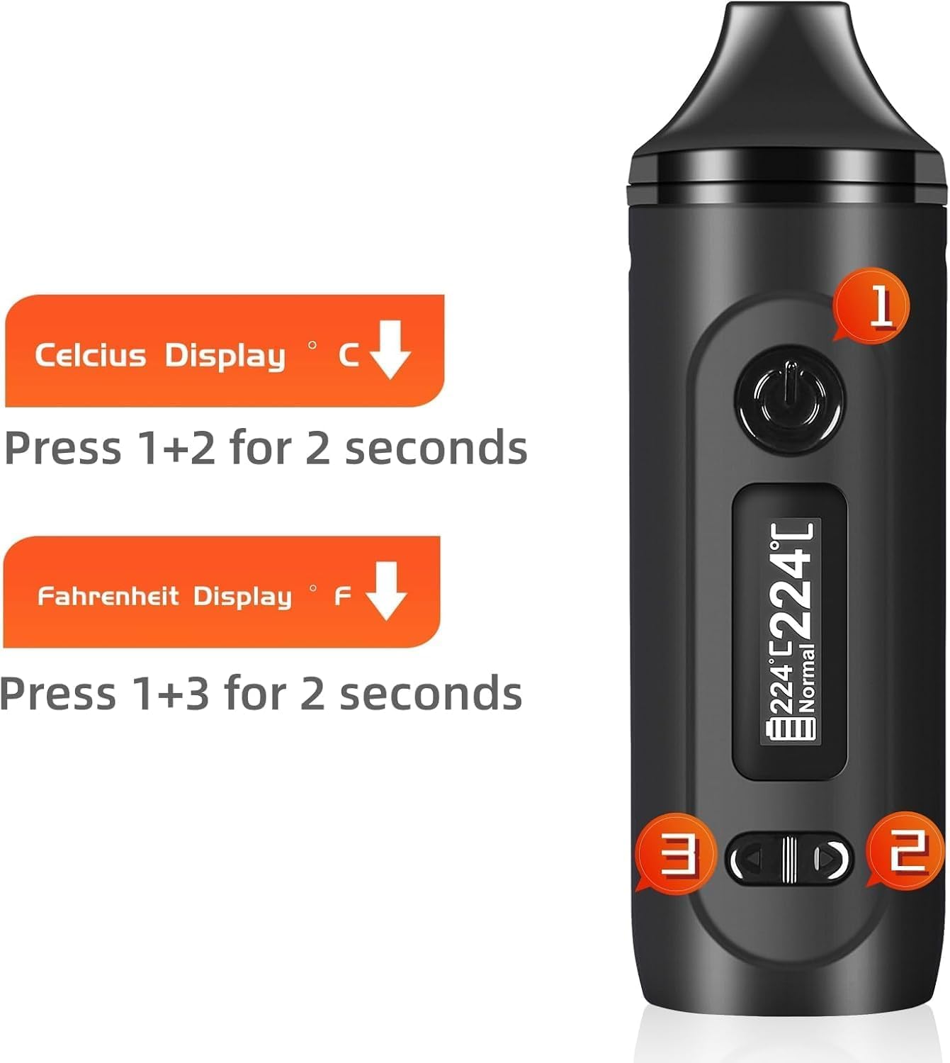 KinZon Vaporizzatore Gemini per erbe secche, display OLED e controllo della temperatura, riscaldamento rapido in 30 secondi (Grigio)
