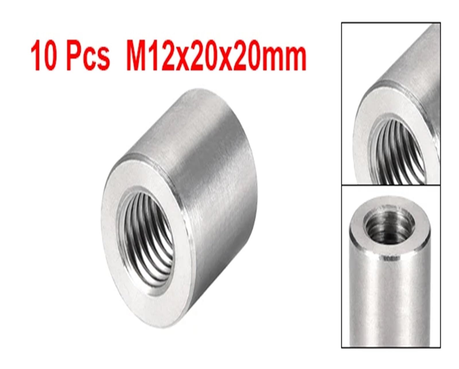Tuercas de unión Redondas Tubo de espárrago de Manguito Redondo, Conector de unión, Manguito de Barra, Tuerca de espárrago(M12x20x20mm)