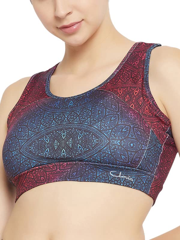 Women's Medium Impact Padded Printed Racerback Sports Bra in Multi-image-34