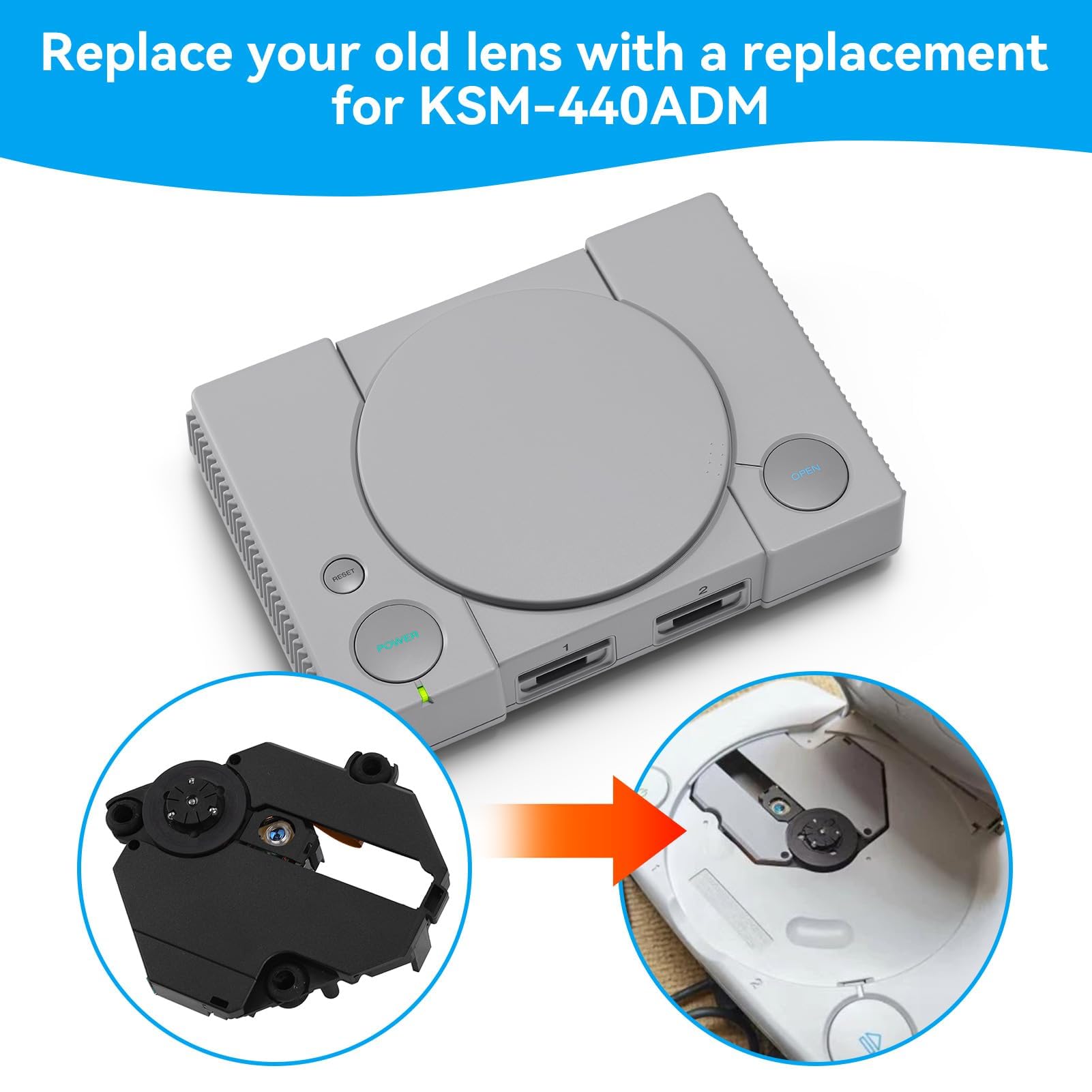 Agatige Parte di Riparazione Dell'obiettivo dell'unità Ottica, KSM-440ADM Modulo dell'unità Dell'obiettivo del Lettore di Dischi per PS1 Playstation One per PS1 KSM-440ADM