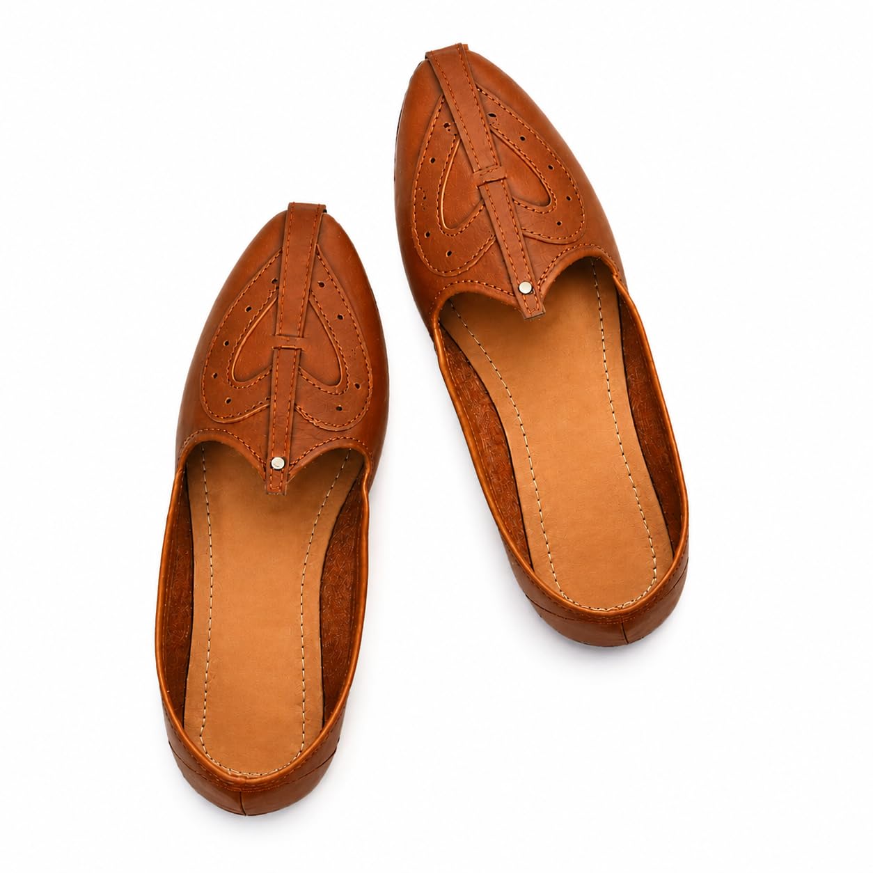 Tan Leather Mojari Jutti, Traditional Handcrafted Ethnic Footwear, Pointed Toe, Brown-image-11