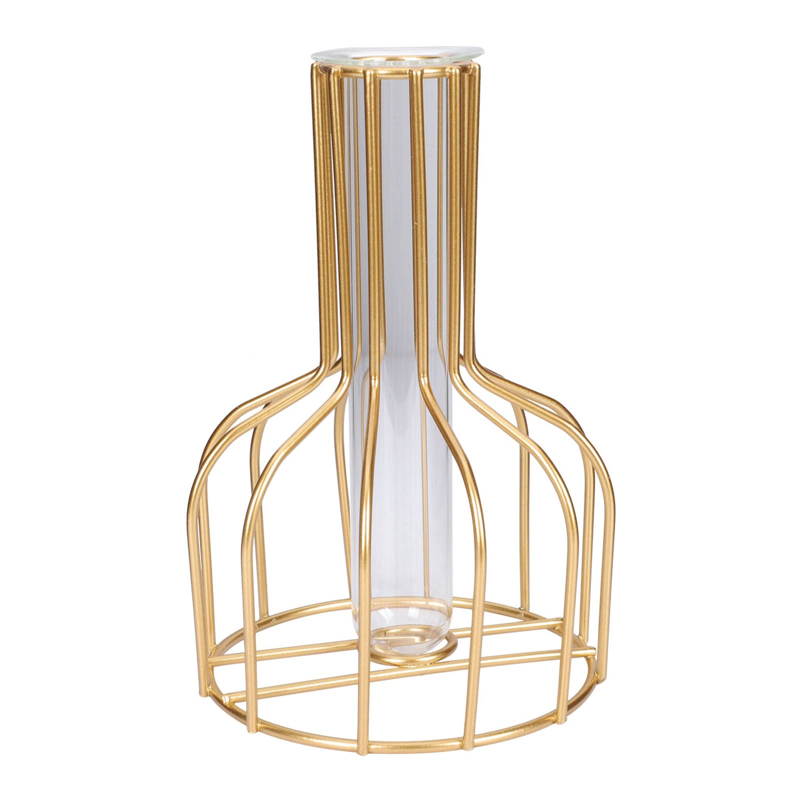 Yardwe 1 Set Flower Vases with Iron Art Frame Geometric Plant Pot Plants Tabletop Display Holder for Wedding Indoor Table Office Living Room Decor