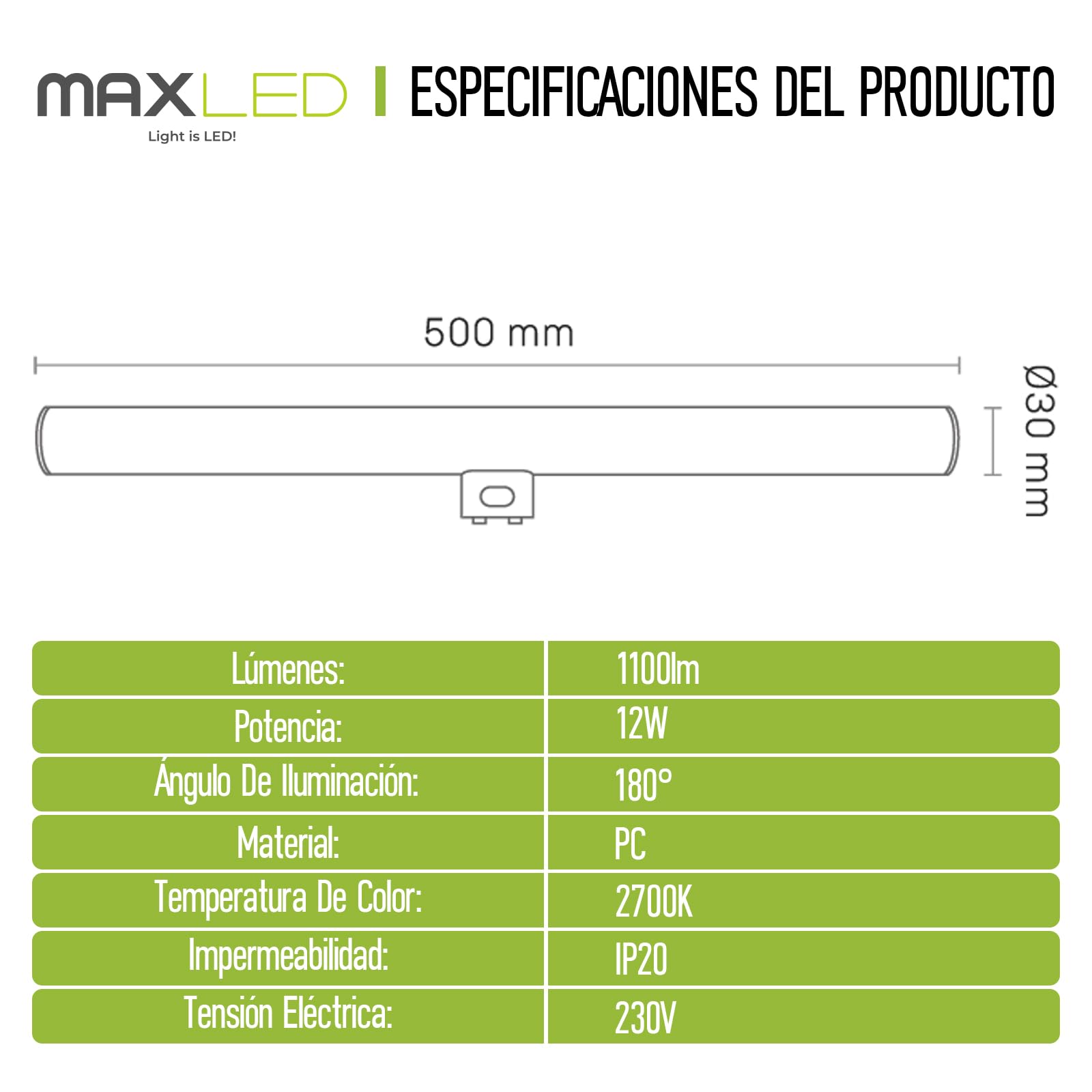 Linestra LED S14D 50cm 12W Equivalente a 90W 1100LM Blanco Cálido 2700K LED Lineal Lámpara Angulo de Haz 180° S14S Bombilla Tubo 1 Casquillo para Cocina Baño Espejo No Regulable
