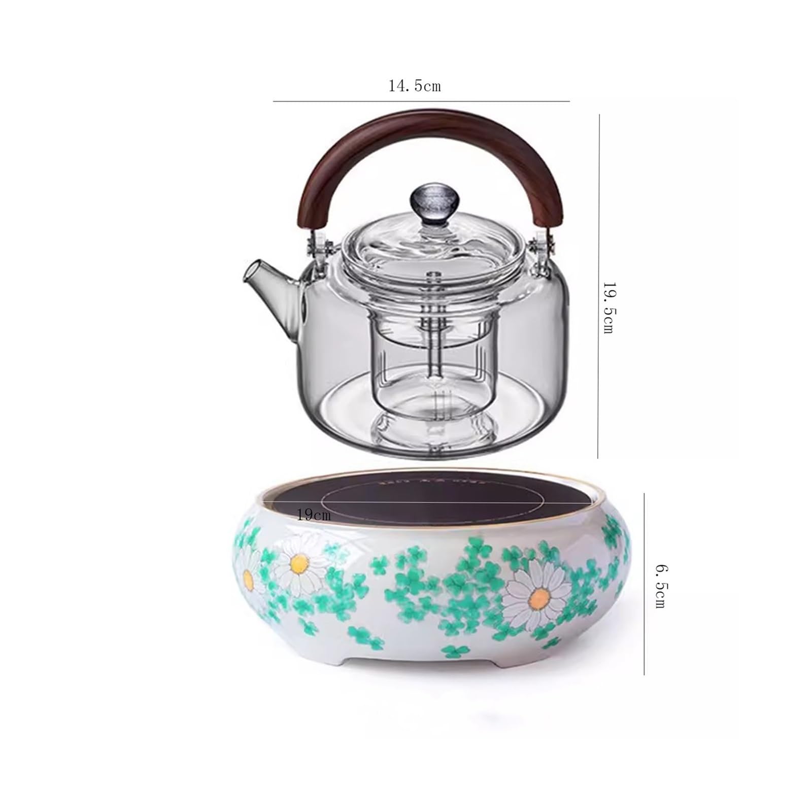 Tetera Tetera for cocinar al vapor en el hogar, olla interior doble, vidrio grueso resistente a altas temperaturas for preparar té, estufa eléctrica de cerámica gama alta