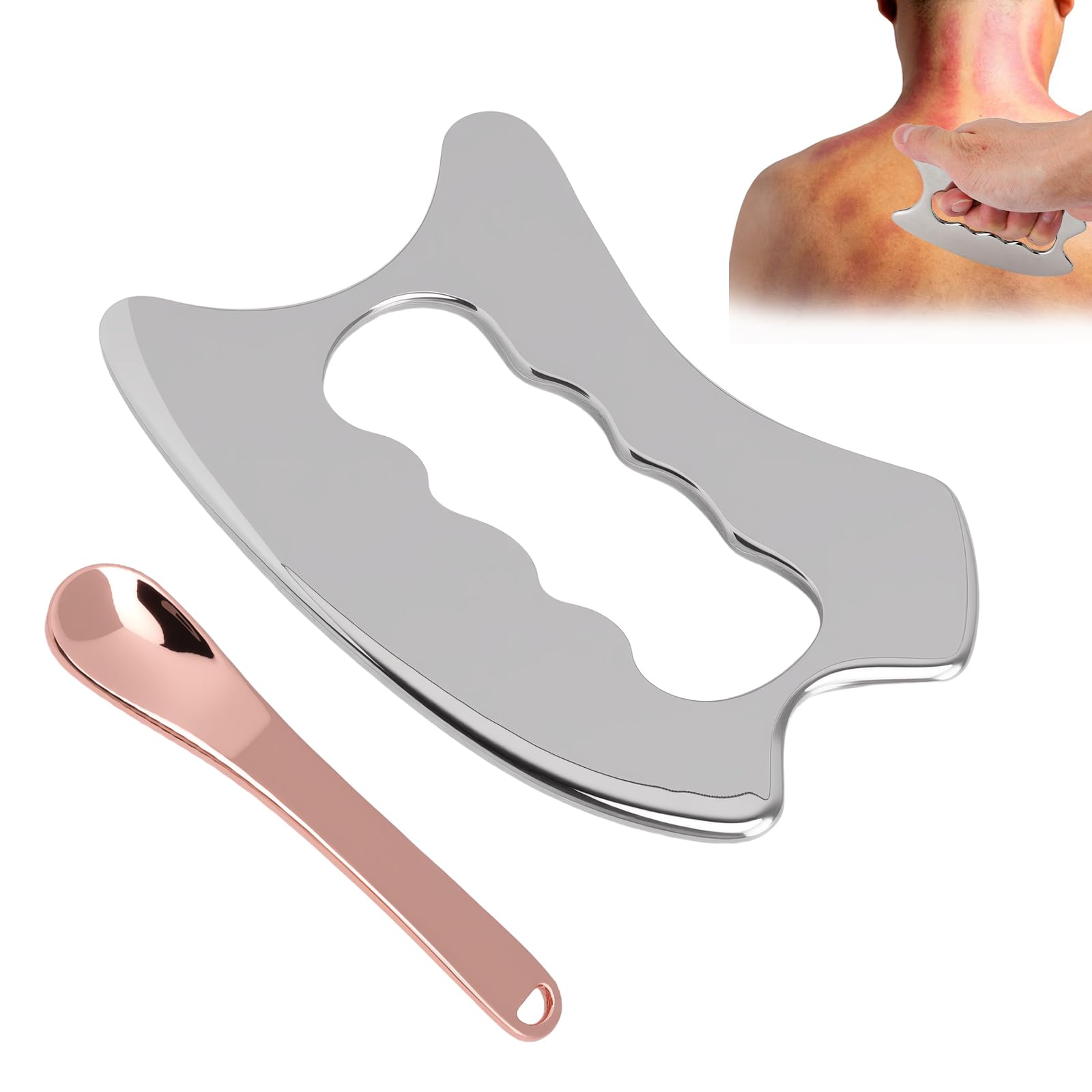 Gua Sha zestaw do masażu powięzi ze stali nierdzewnej, 2 w 1, nóż do masażu powięzi + gua Sha Mini Tool skrobak do ciała, twarzy, liftingu, drenażu limfatycznego, relaksu mięśni w domu i studiu