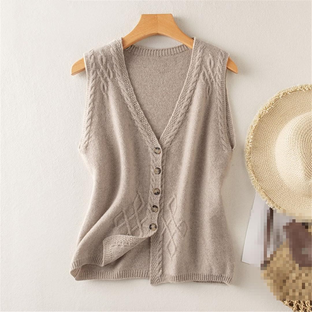 Alloaone Gilet Cardigan in Lana da Donna Lavorato A Maglia con Scollo A V Senza Maniche