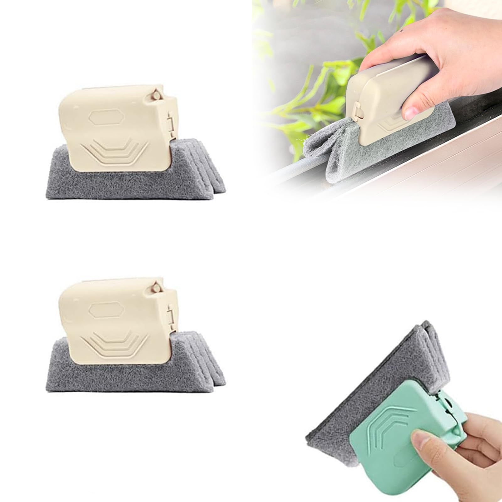 Window Groove Cleaning Brush, Window Frame Cleaner, Crevice Track Cleaning Brush, Hand-Held Groove Gap Cleaning Tools Set, Window Sill Cleaning Tool, for Slide Door, Shutter, Tile Lines (beige*2)