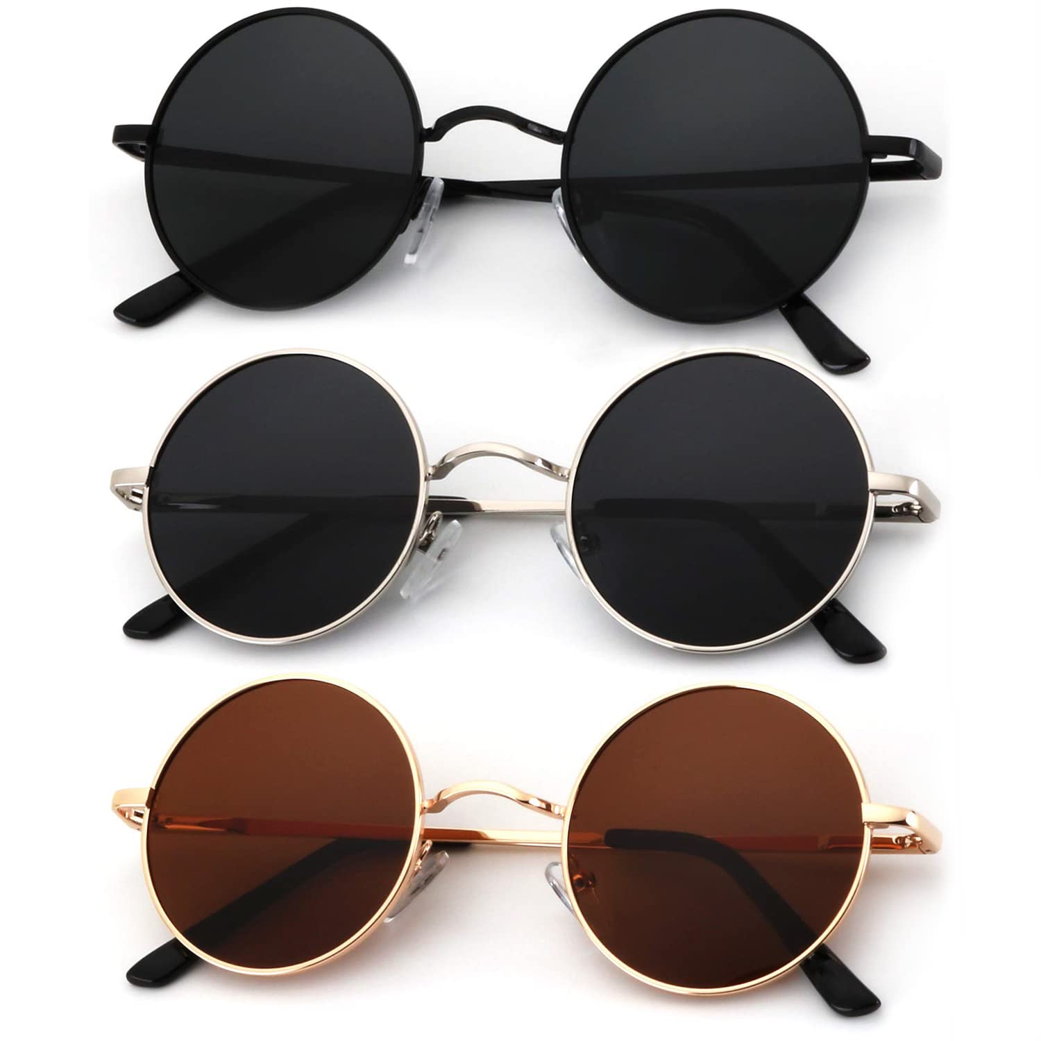 KALIYADI Round Polarized Sunglasses for Men Women Halloween Costume Retro Metal Hippie Circle Style Sun Glasses UV Protection