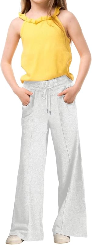 Betadog Girls High Waisted Pants Kids Wide Leg Dress Pants Casual Trousers with Pockets 5#14 Years Cargo