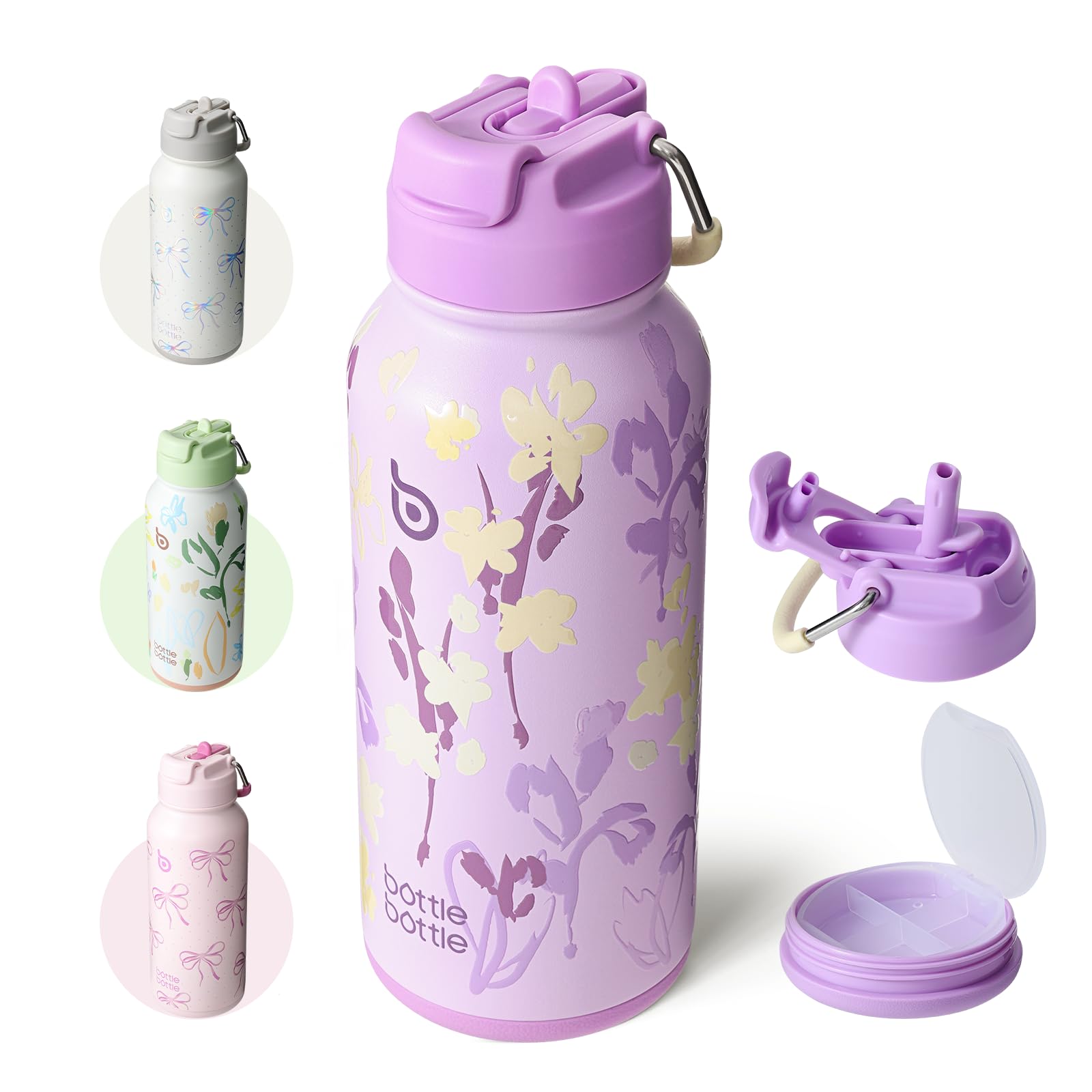 BOTTLE BOTTLE Insulated Water Bottle 950ml(32oz) Stainless Steel Sports Water Bottles with Straw Dual-use Lid Drink Flask Design for Gym with Pill Box (AuroraBands) — view 23