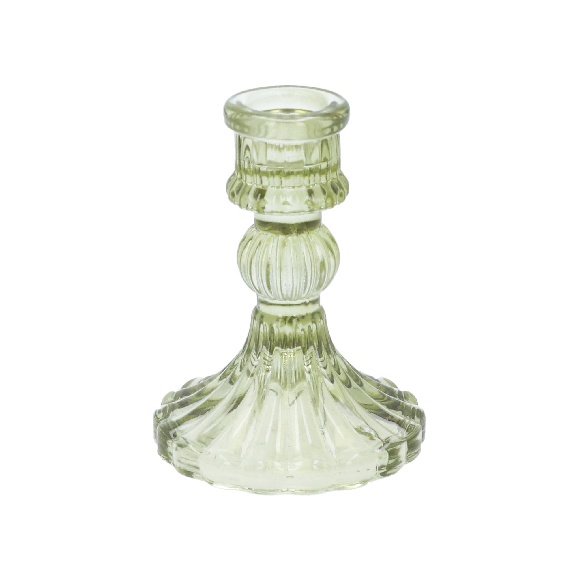 Gisela Graham Olive Green Cut Glass Candlestick. Small, 10cm