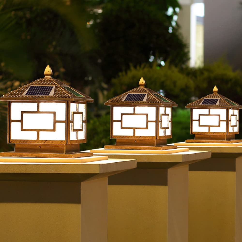 Lampadaire solaire LED pour portail extérieur IP55 - Trois couleurs à intensité variable - Lampe de terrasse en aluminium - Lampe stigmatisation pour jardin, allée, porche, nuit