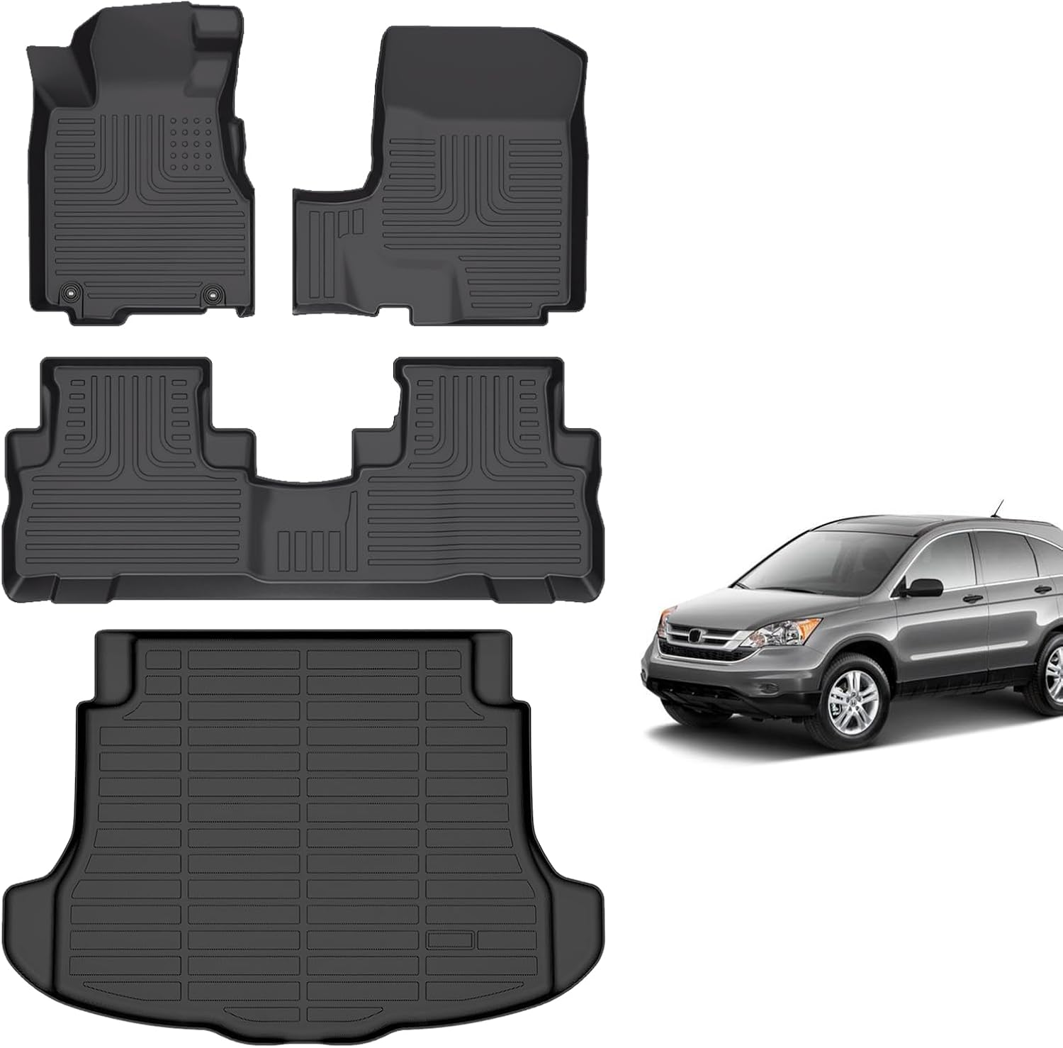 for Honda CRV Floor Mats 2007 2008 2009 2010 2011 (LX/SE/EX/EX-L), TPE All Weather Custom Car Floor Mat Cargo Trunk Liner Full Set for Honda CR-V Accessories 2007-2011 9)For Honda CRV 2007-2011 Set