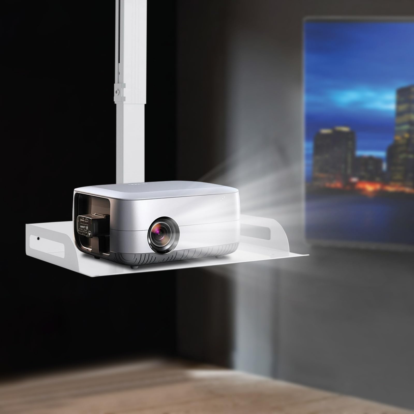 Supporto per proiettore con vassoio, universale, per soffitto, regolabile in altezza, in acciaio al carbonio fino a 6 kg, universale, per proiettori, router ecc