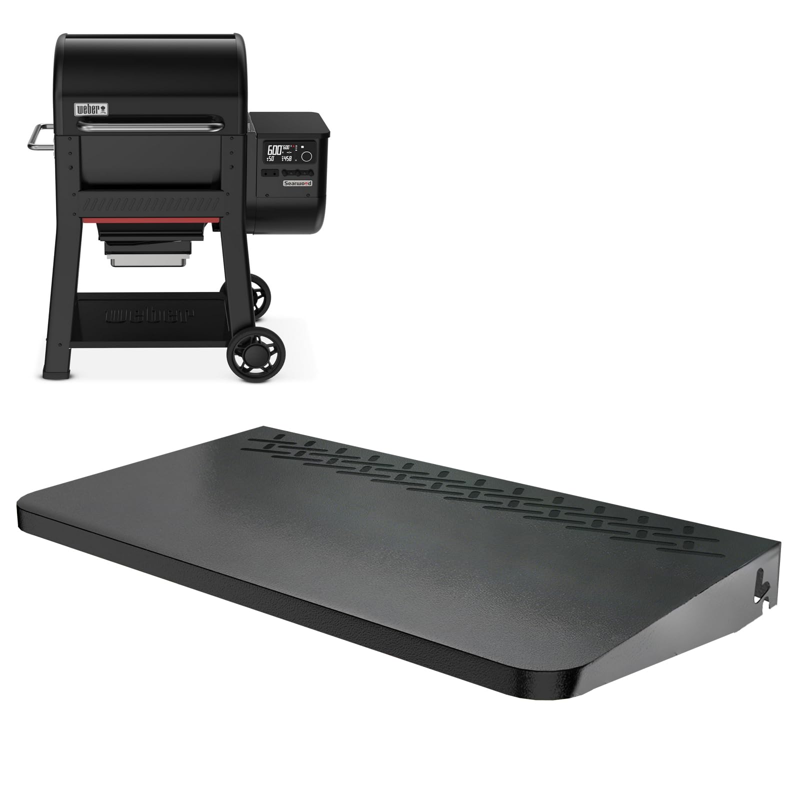 DELSbbq Folding Front Shelf for Weber Searwood 600 Pellet Grills, Heavy-Duty Steel Table, Foldable Prep & Storage Station for Weber Searwood 600 Accessories