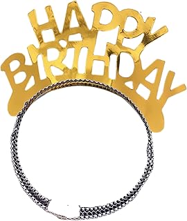 Generico Diadema para el pelo Happy Birthday, 6 unidades, color amarillo dorado, diadema feliz cumpleaños, decoración para fiestas de cumpleaños, unisex, talla única